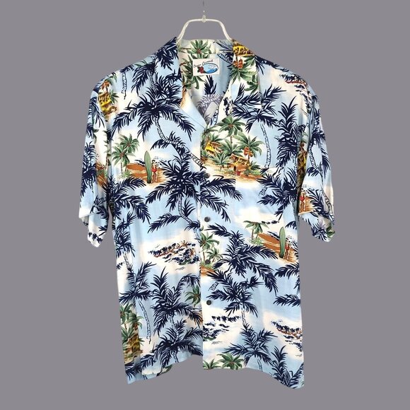 Vintage Hawaiian Shirt Large Blue Short Sleeve Ocean Current - Picture 1 of 6